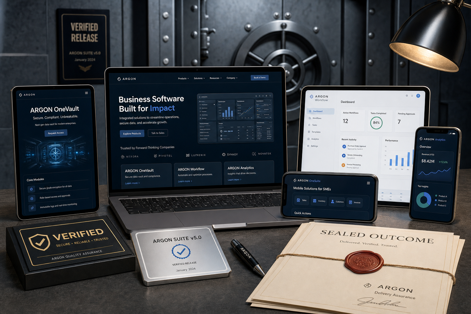 Verified business software releases on multiple devices