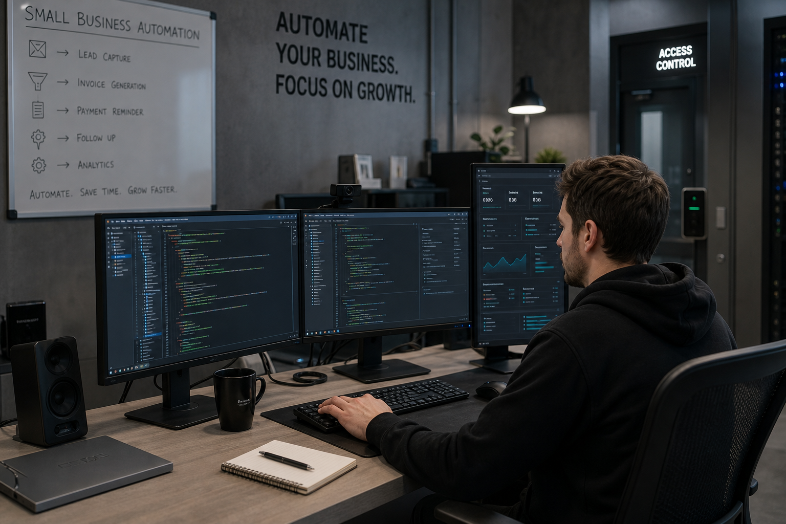 Small business automation app development workspace